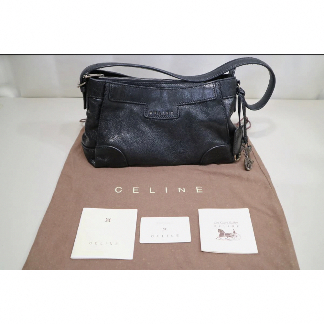 CELINE セリーヌ　黒革　ショルダーバッグ　ブラック　レザー