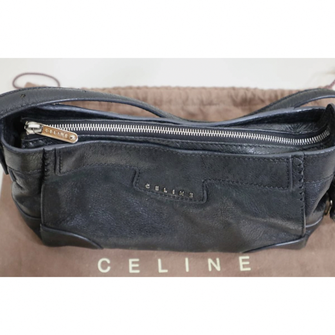 CELINE セリーヌ　黒革　ショルダーバッグ　ブラック　レザー