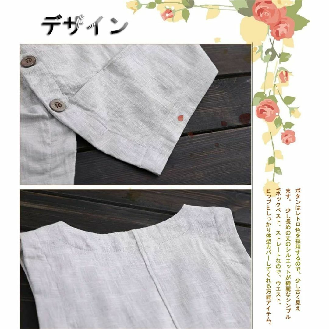 KEWJYUE ベスト レディース 綿麻 前開 リネン ジャケット 羽織 アウタ 1