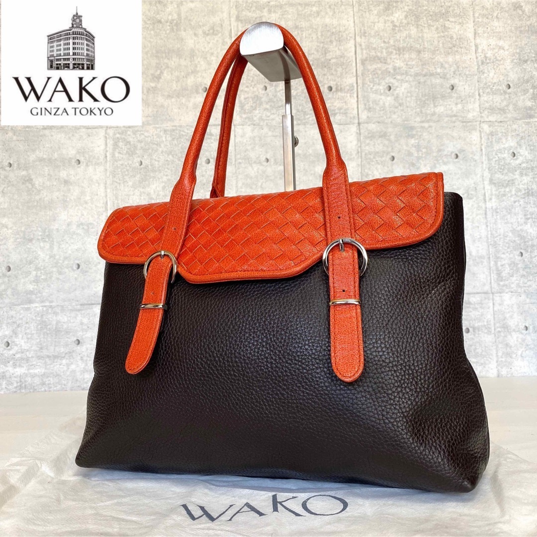 61B45｜美品｜WAKO ハンドバッグ レザー ダークブラウン-