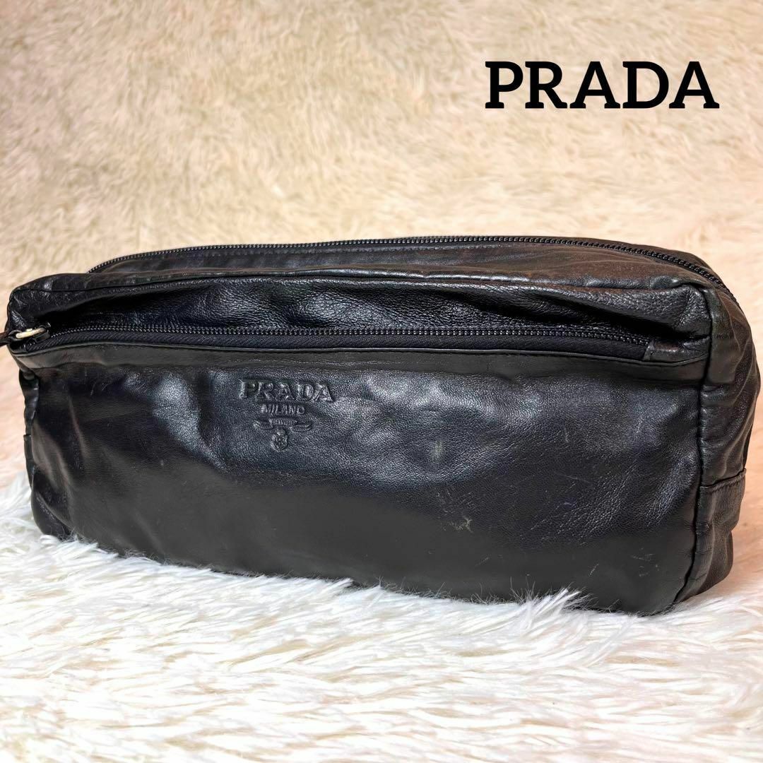 PRADA ポーチ 超希少 カーキx白x赤 Ｒショップ鑑定済み ...