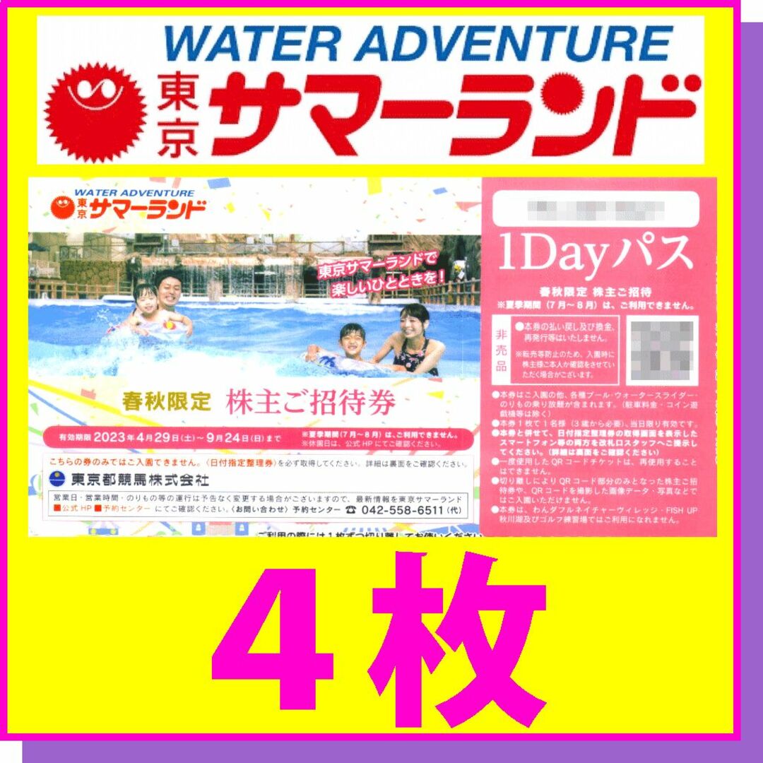 東京サマーランド　１Dayパス　4枚　株主優待　券 チケット