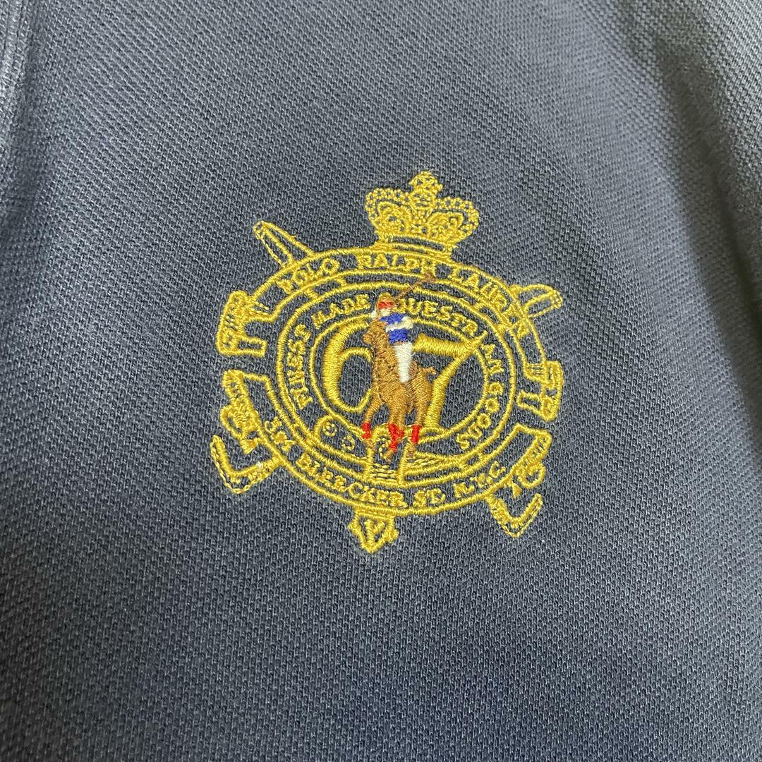 POLO RALPH LAUREN(ポロラルフローレン)のポロラルフローレン 長袖ポロシャツ エンブレム刺繍 ネイビー XL 古着 メンズのトップス(ポロシャツ)の商品写真