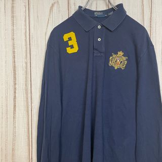 ポロラルフローレン(POLO RALPH LAUREN)のポロラルフローレン 長袖ポロシャツ エンブレム刺繍 ネイビー XL 古着(ポロシャツ)