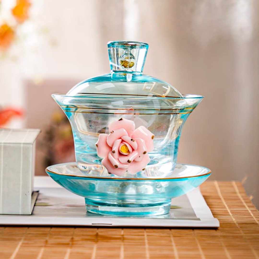 高級 蓋碗 茶杯セット 耐熱ガラス製の中国茶器 1客-