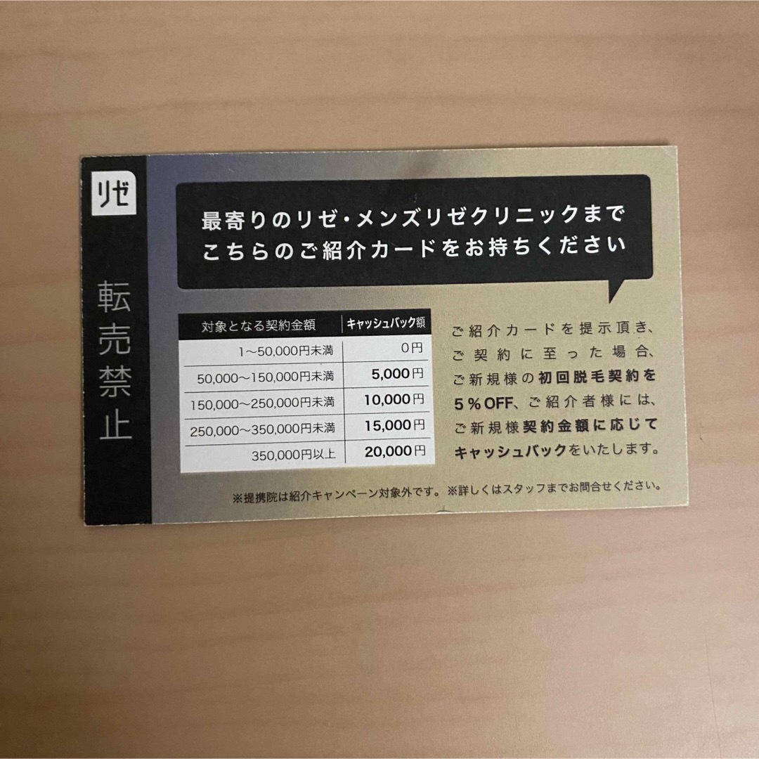 メンズリゼ5%オフ紹介カード  チケットの優待券/割引券(その他)の商品写真