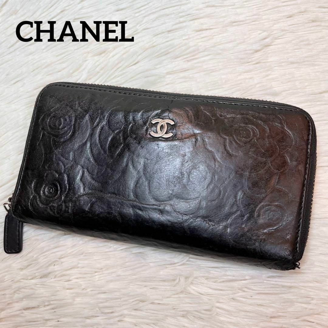 大人気✨CHANEL カメリア　長財布　ブラック　レザー　ヴィンテージ　花柄