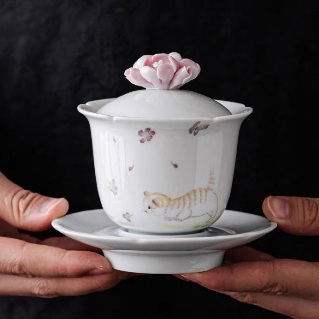 蓋碗　茶杯セット おしゃれ　花柄 耐熱磁陶器製の中国茶器 1客