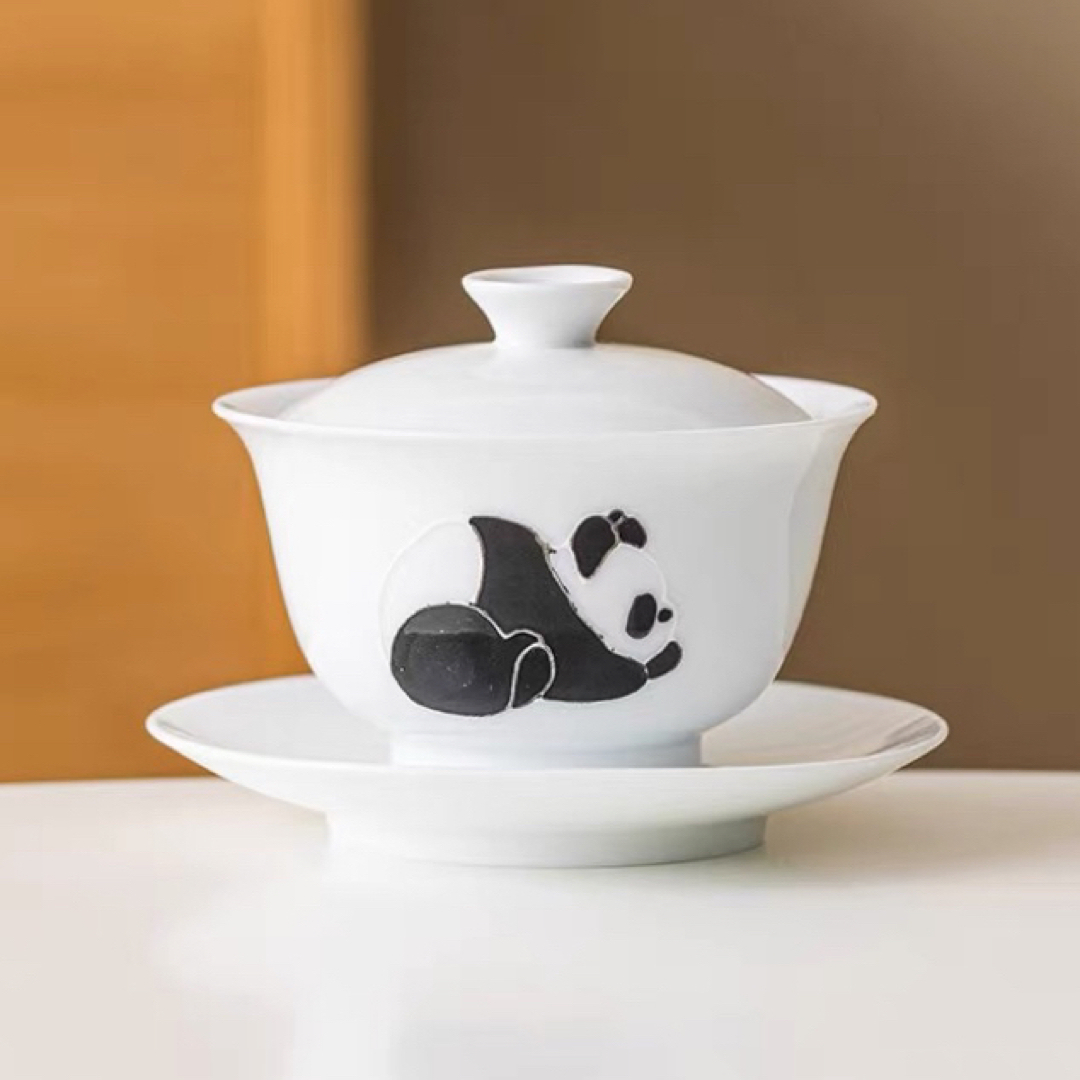 130ml材質蓋碗　茶杯セット おしゃれ　パンダ　耐熱磁陶器製の中国茶器 1客