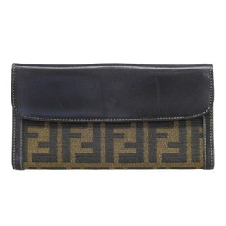 極 美品 レア品 FENDI フェンディ ズッカ 柄 レザー 本革 キャンバス がま口 二つ折り 財布 ミニ ウォレット ブラウン カーキ 19082