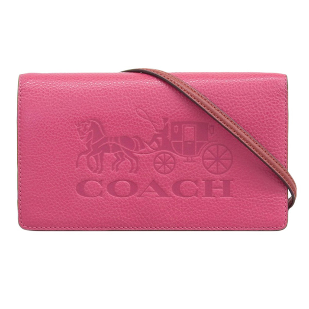 COACH コーチ レザー アンナ フォルドオーバー クラッチ クロスボディ ホース アンド キャリッジ ショルダーウォレット 長財布 C5887 ピンク gy