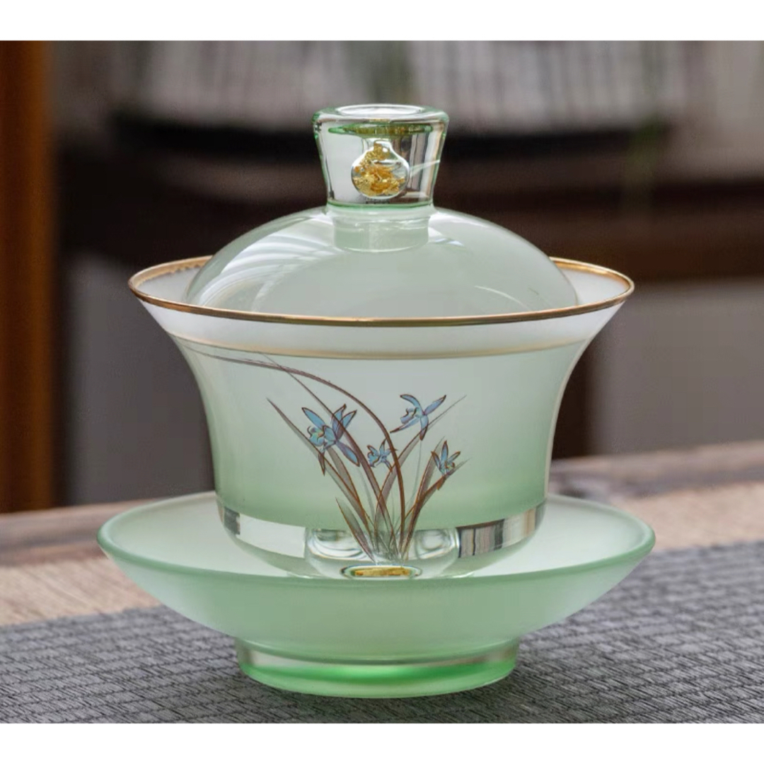 高級 蓋碗　茶杯セット 金箔入れ　花柄 おしゃれ　耐熱ガラス製の中国茶器 1客 | フリマアプリ ラクマ