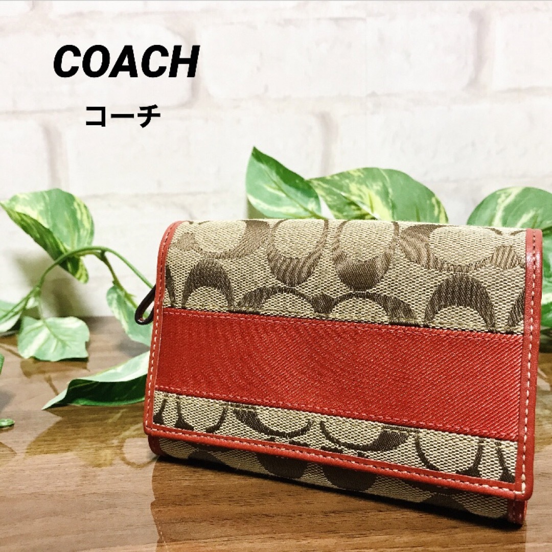 108 未使用品 COACH コーチ シグネチャー 二つ折り財布 レッド