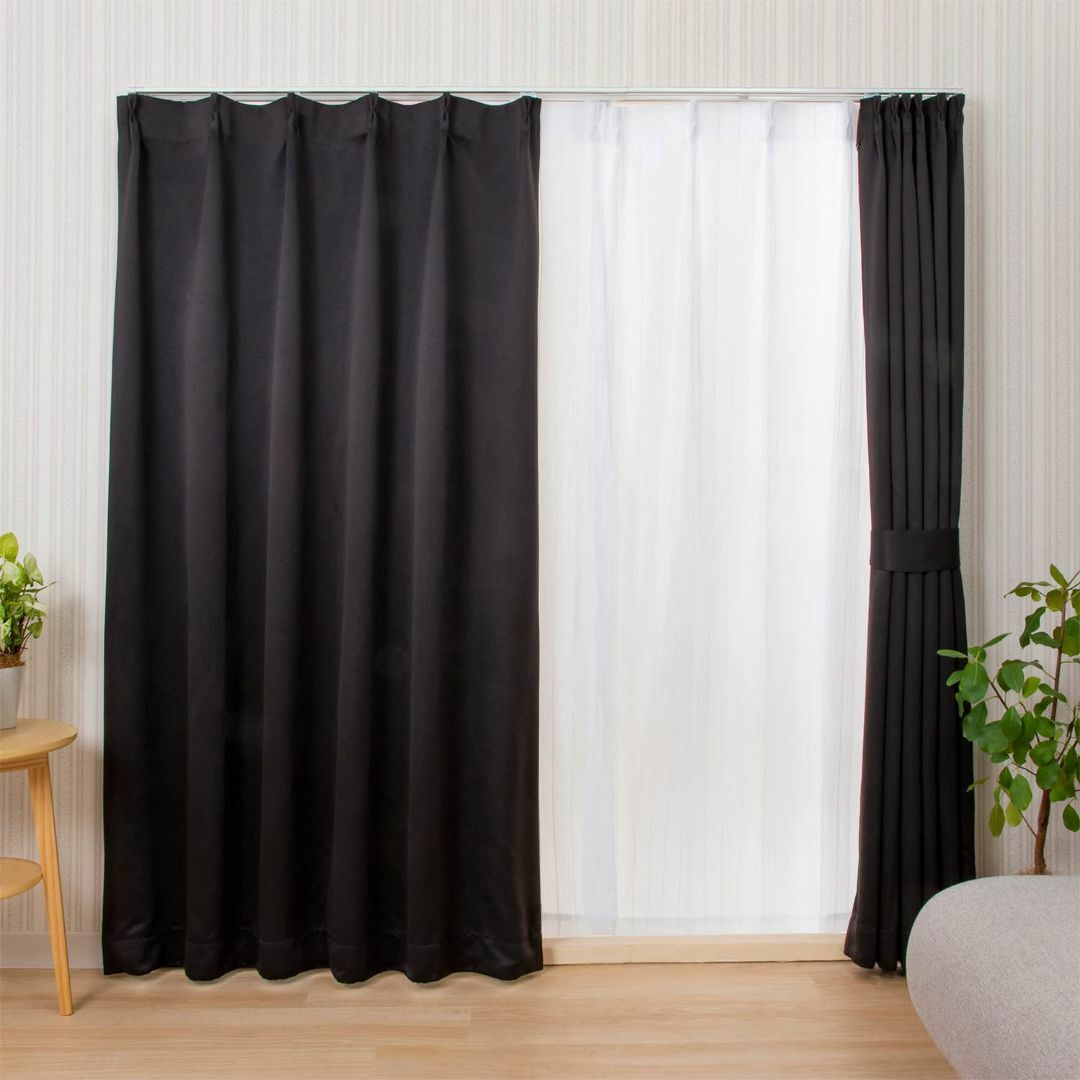 アストロ 1級遮光カーテン 2枚組 200cm丈 洗える ブラック 睡眠の質を高
