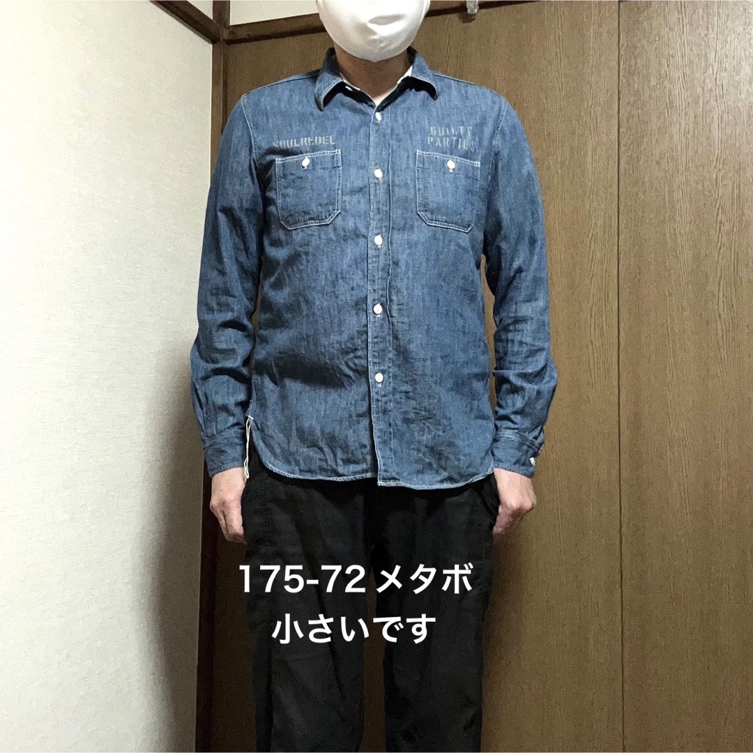 Mサイズ！日本製ワコマリア 長袖インディゴ ワークシャツ  ステンシル 猫目