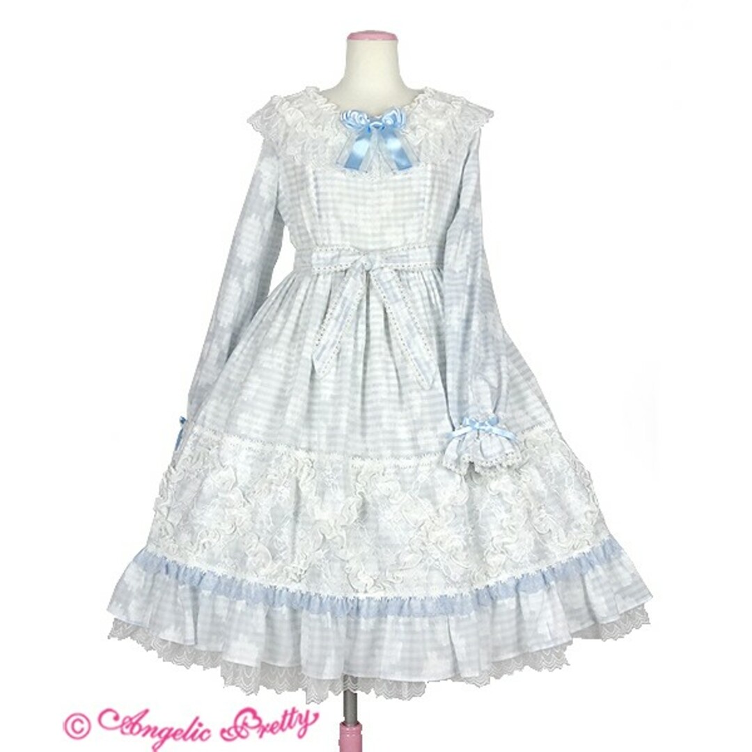 Angelic Pretty(アンジェリックプリティー)のAngelic pretty blooming lady ワンピース 長袖 水色 レディースのワンピース(ひざ丈ワンピース)の商品写真