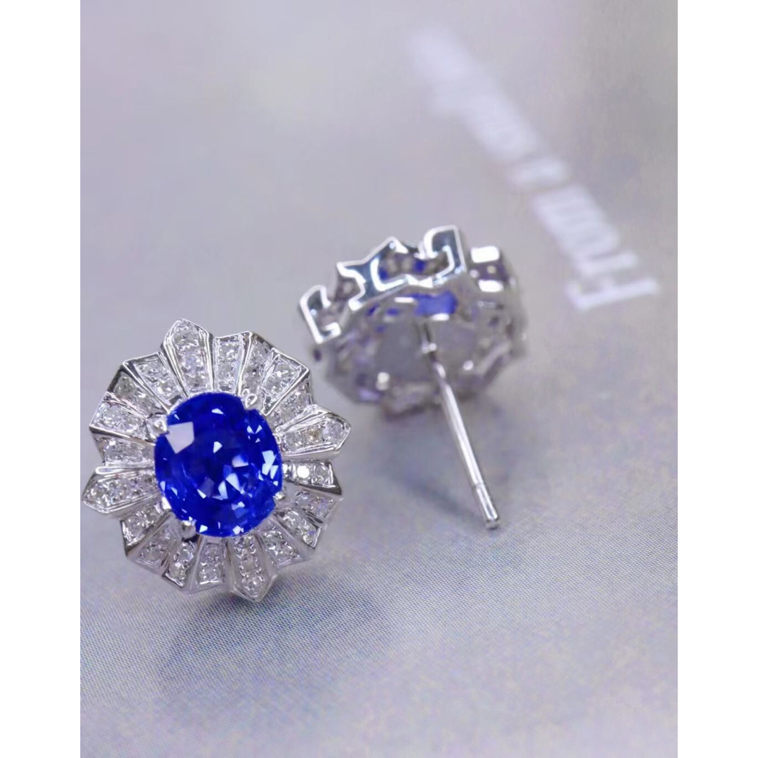 天然 ロイヤル ブルーサファイア ダイヤ ピアス1.22ct k18 ¥