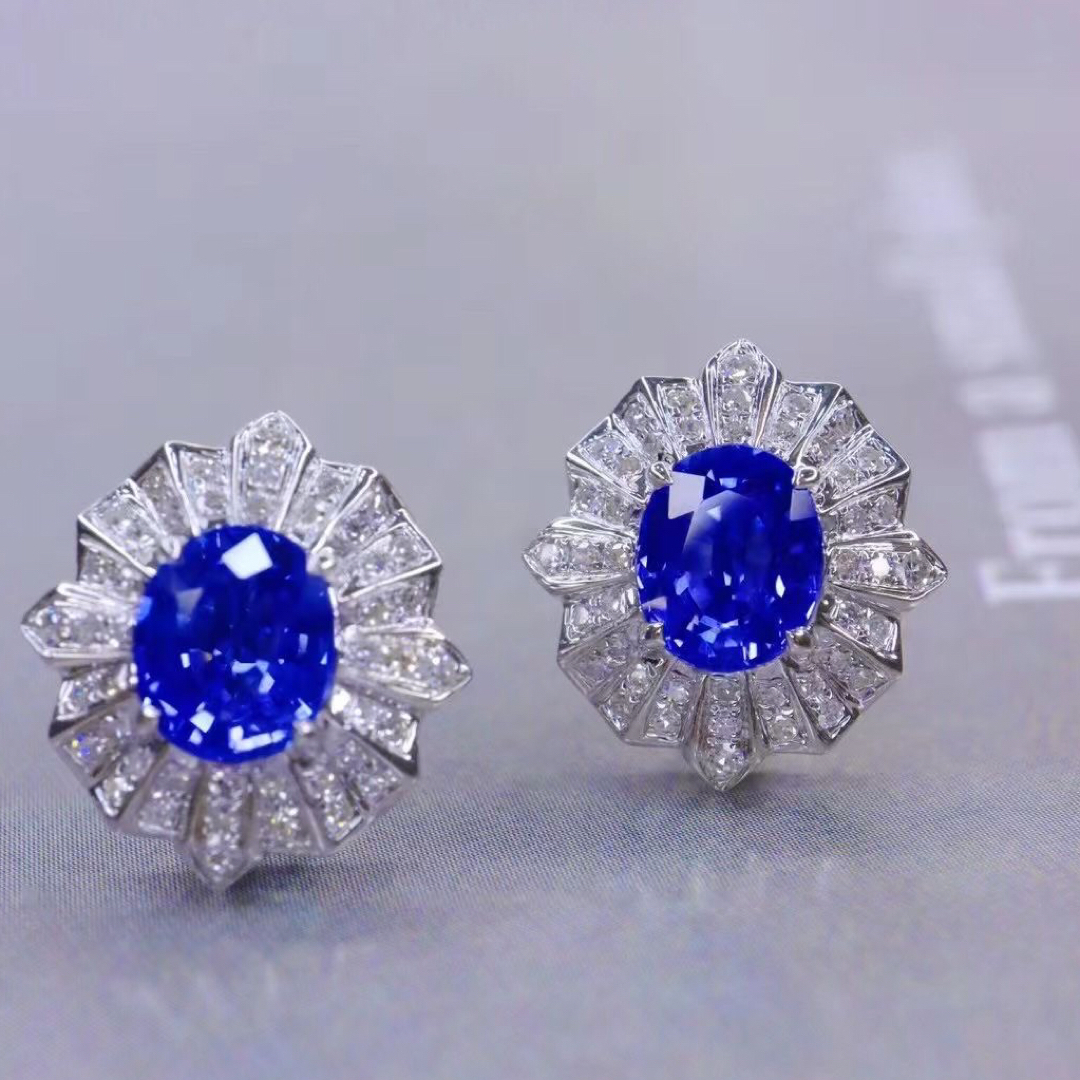 天然 ロイヤル ブルーサファイア ダイヤ ピアス1.8ct k18 ¥