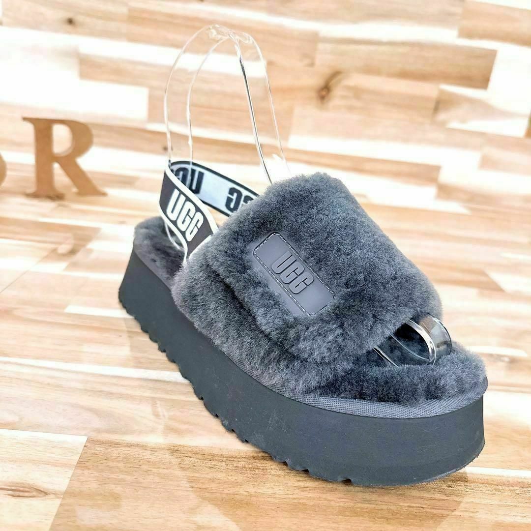 美品 UGG アグ ファー サンダル FLUFF SLIDE ブラック 24cm www