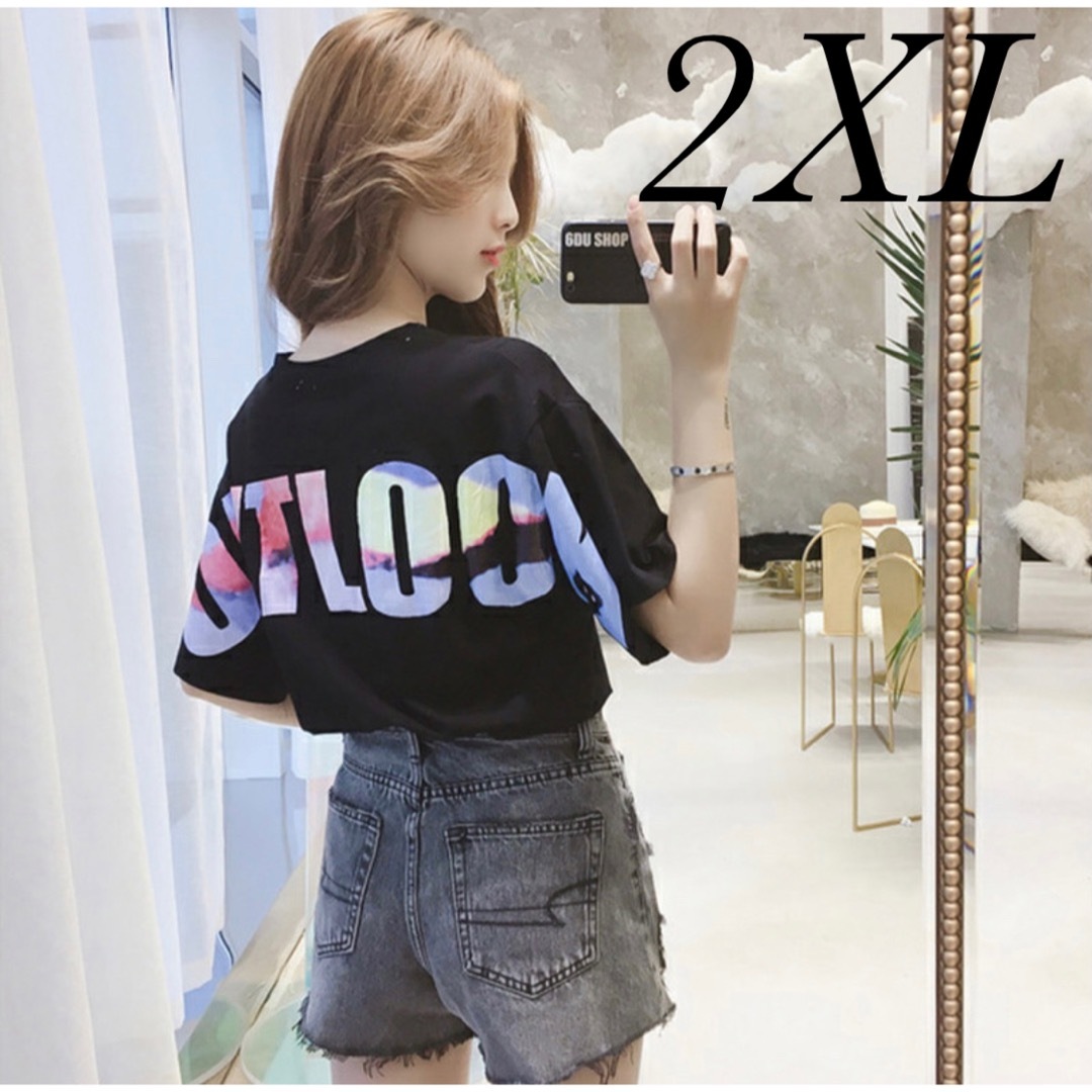 レディース 韓国 ファッション 半袖 ロゴ Tシャツ オーバーサイズ 黒 XL レディースのトップス(Tシャツ(半袖/袖なし))の商品写真