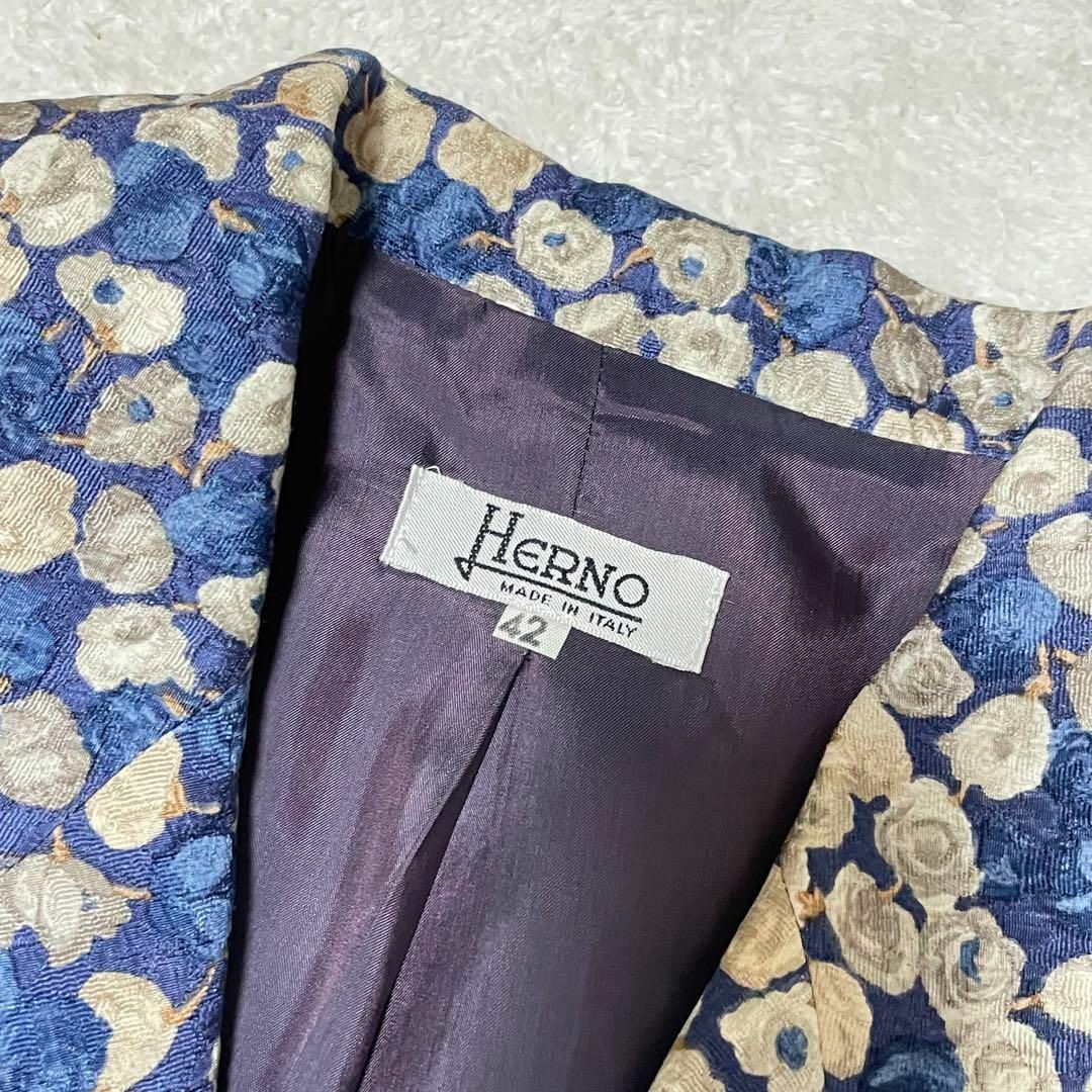 ブランドHE624 希少•美品 HERNO 花柄 セットアップ スカート 裏地付 青 絹