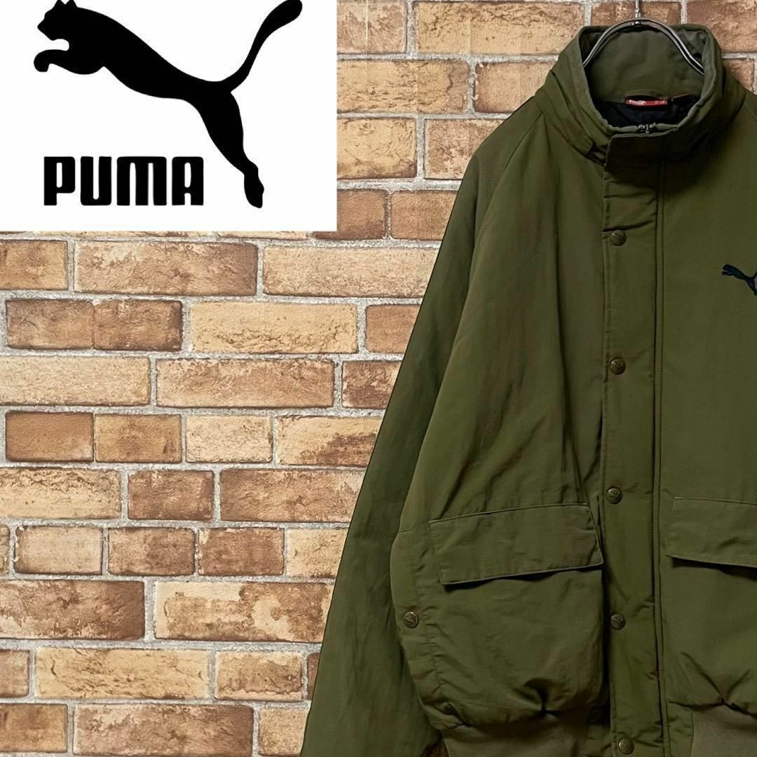 PUMA プーマ ジップアップジャケット 中綿キルティング 刺繍ロゴ カーキ M