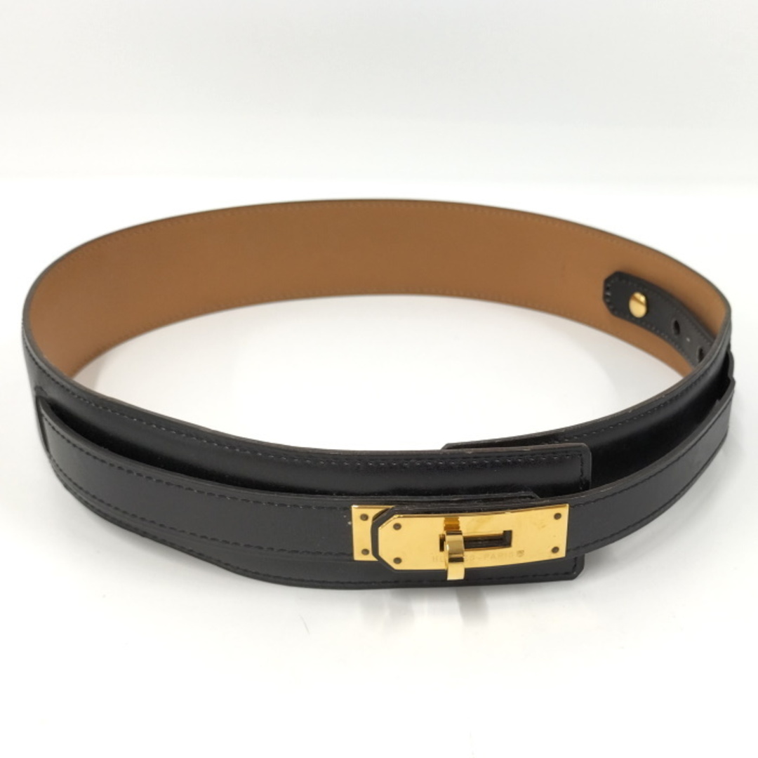 HERMES - HERMES ケリー ベルト レザー ゴールド ブラック □A HERMES - HERMES ケリー ベルト レザー ゴールド ブラック □A