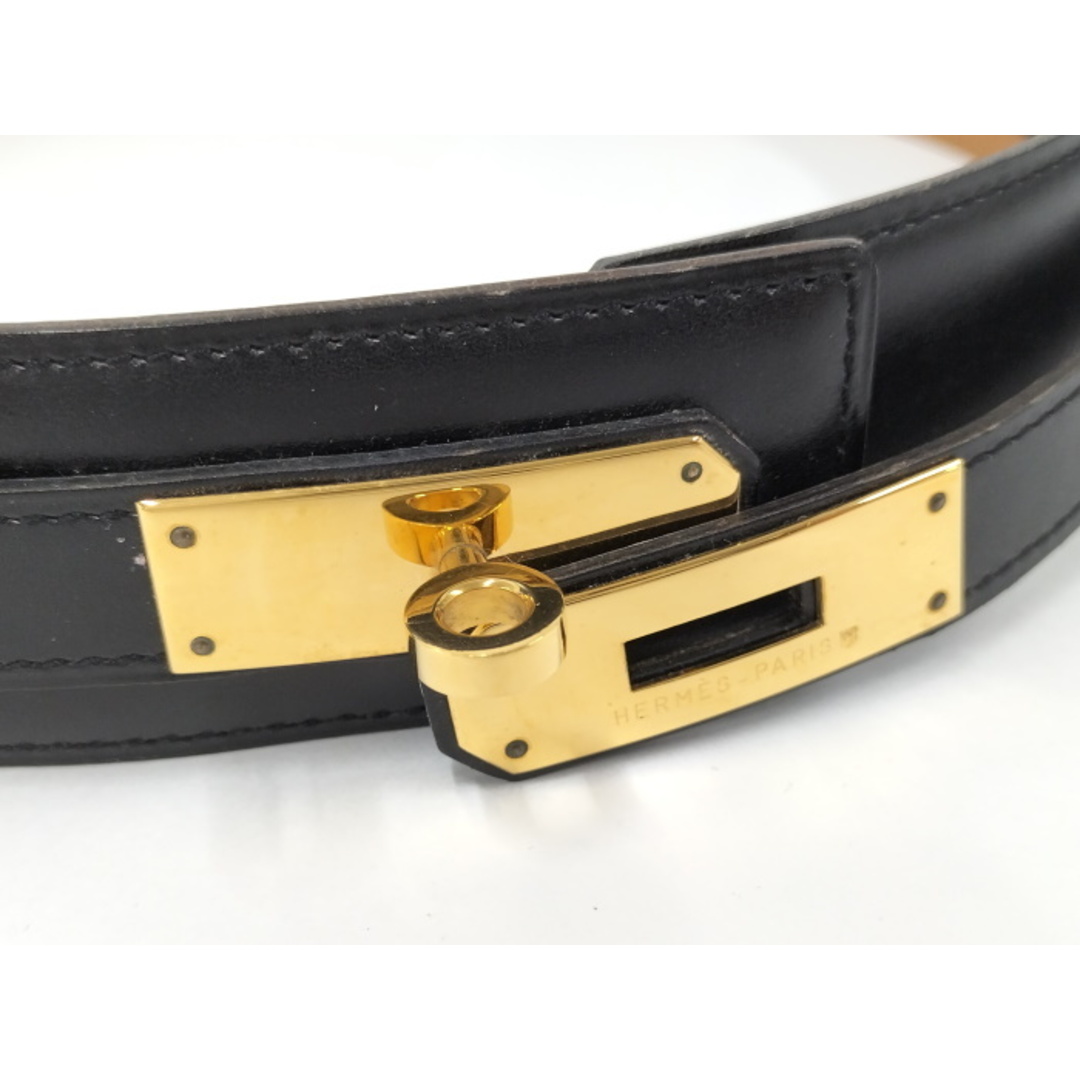 HERMES - HERMES ケリー ベルト レザー ゴールド ブラック □A HERMES - HERMES ケリー ベルト レザー ゴールド ブラック □A