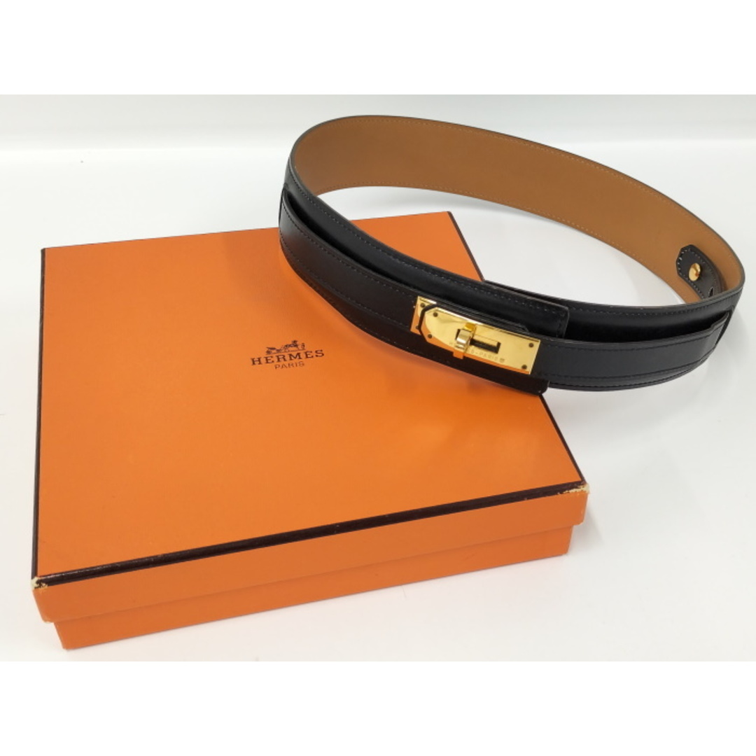 HERMES - HERMES ケリー ベルト レザー ゴールド ブラック □A HERMES - HERMES ケリー ベルト レザー ゴールド ブラック □A