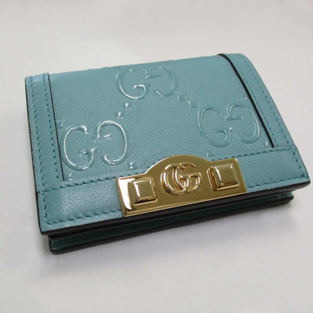 Gucci - GUCCI 二つ折り コンパクト財布 GGエンボスレザー ブルー系