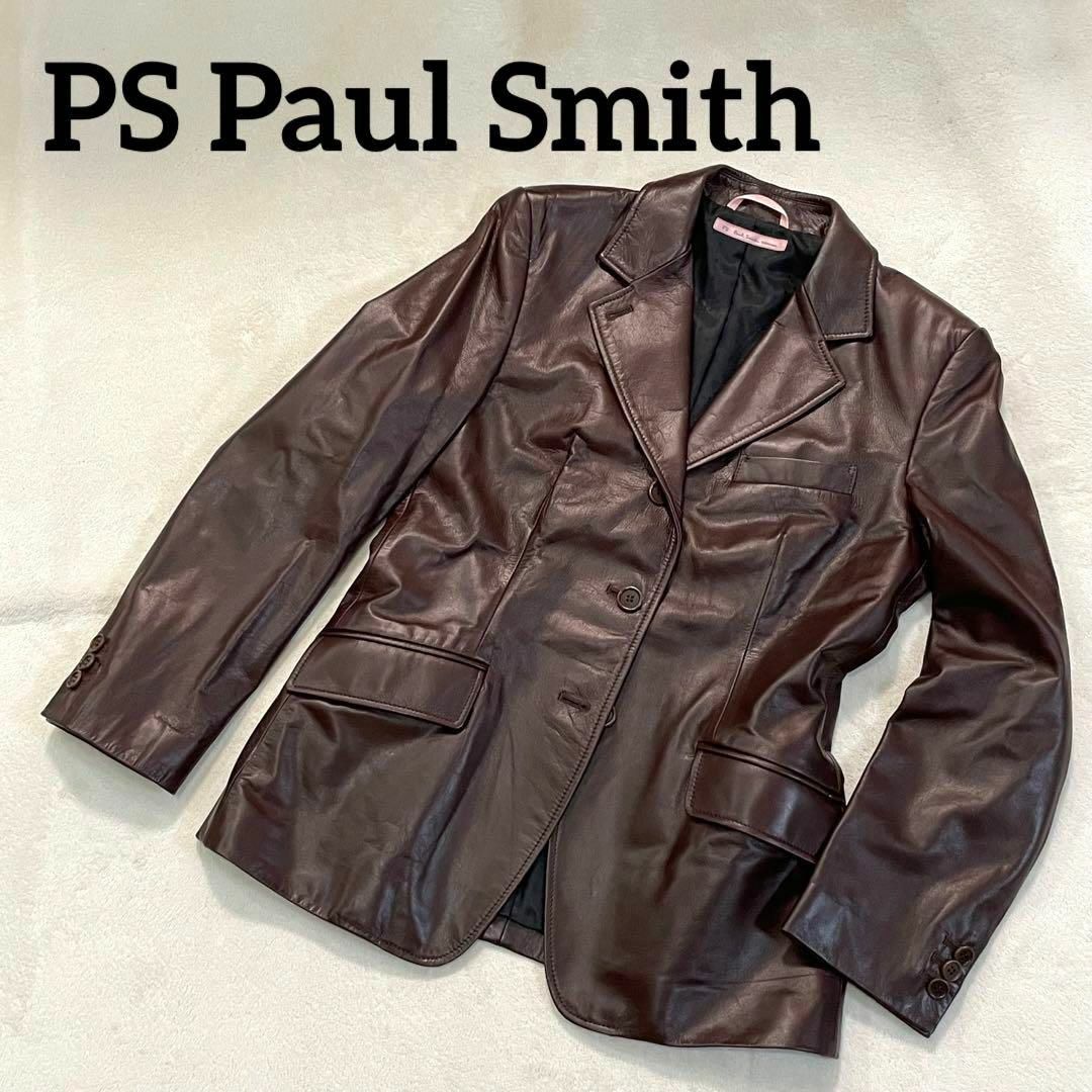 605 希少 PS Paul Smith レザージャケット 42 茶 3B 牛革-