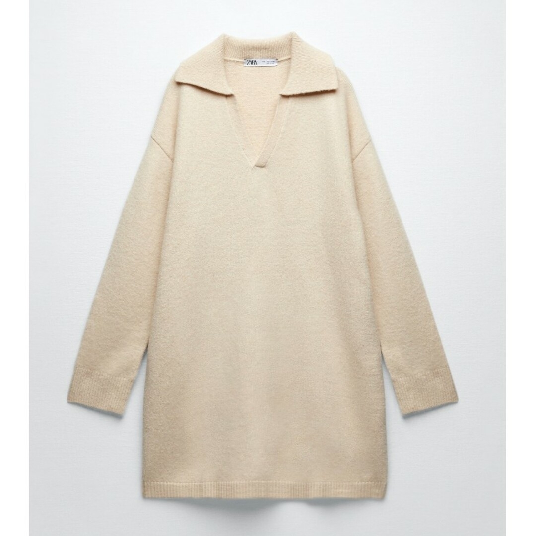 ZARA - ZARA ポロネックニットワンピース Sサイズ クリームの ZARA - ZARA ポロネックニットワンピース Sサイズ クリームの