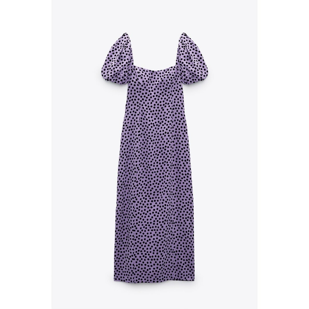 ZARA - ZARA ドット柄ミディ丈ワンピース Mサイズ パープル系の ZARA - ZARA ドット柄ミディ丈ワンピース Mサイズ パープル系の