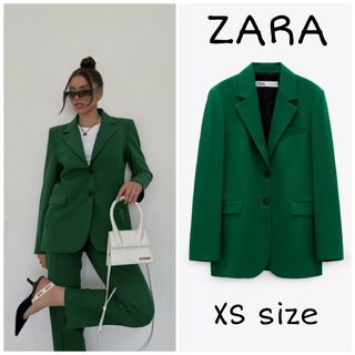 ザラ(ZARA)の【１点のみ】ZARA　テーラードブレザー　XSサイズ　グリーン(テーラードジャケット)