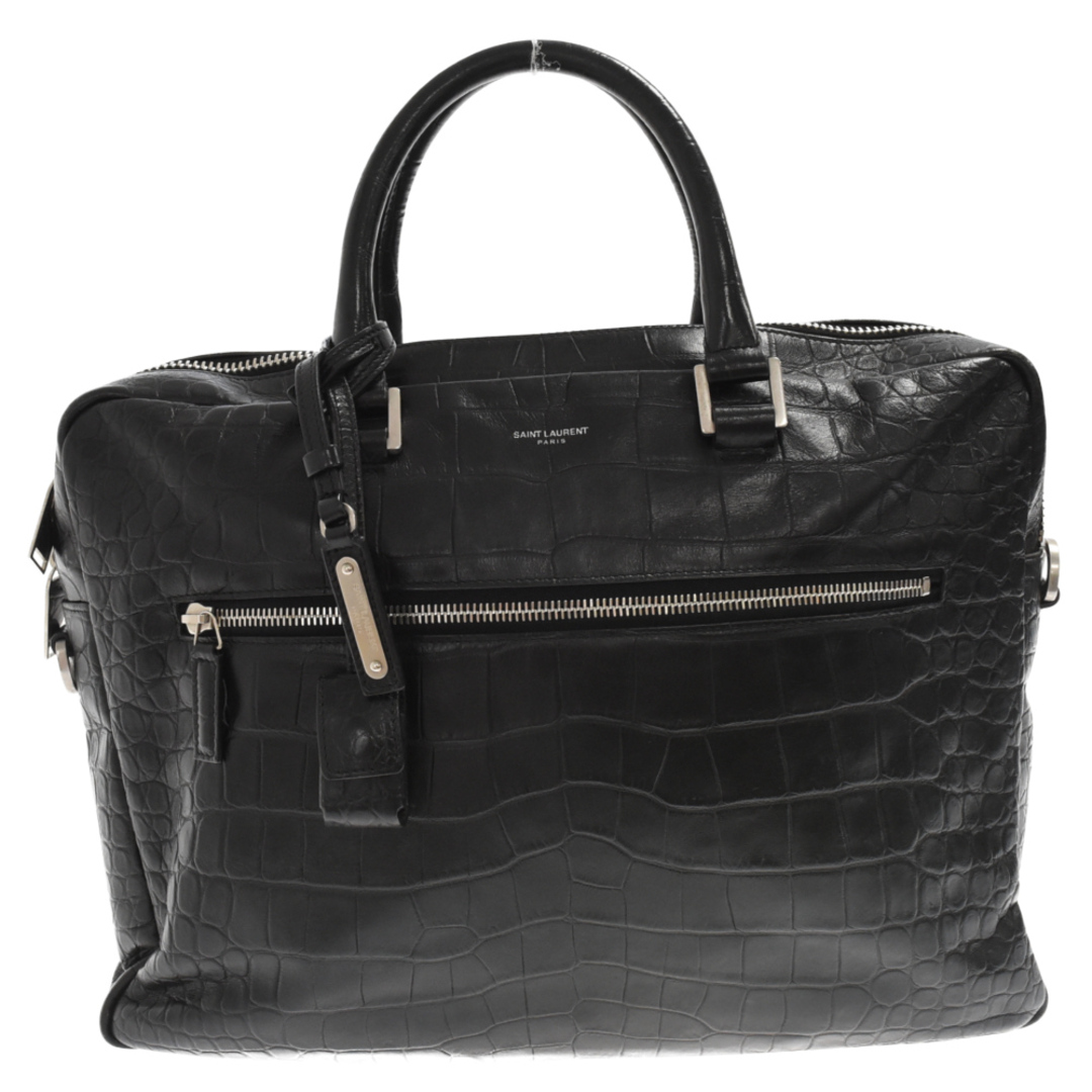 SAINT LAURENT PARIS サンローランパリ Museum Crocodile Embossed Leather Briefcase クラシックミュージアム レザーブリーフケース 377865 ブラック