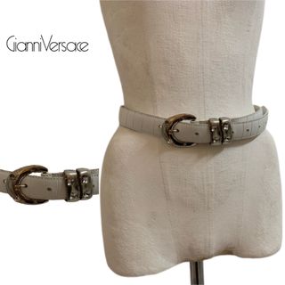 GIANNI VERSACE 80s ITALY製 装飾付クロコ型押レザーベルト