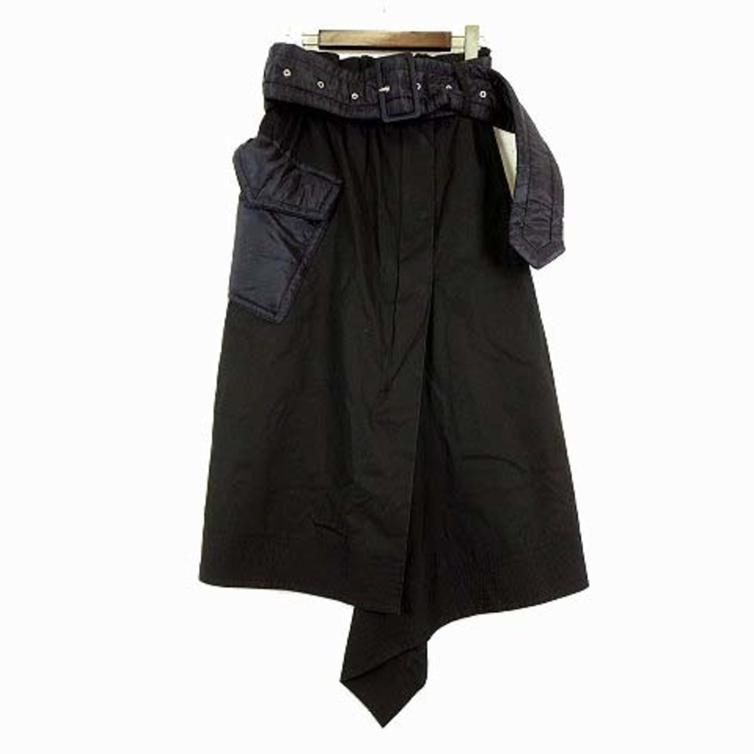 サカイ sacai 19AW コットン コーティング スカート S 1 黒 紺