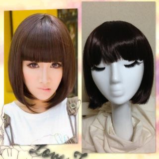 ボブウィッグ❤ダークブラウンスタンドつき(ショートストレート)