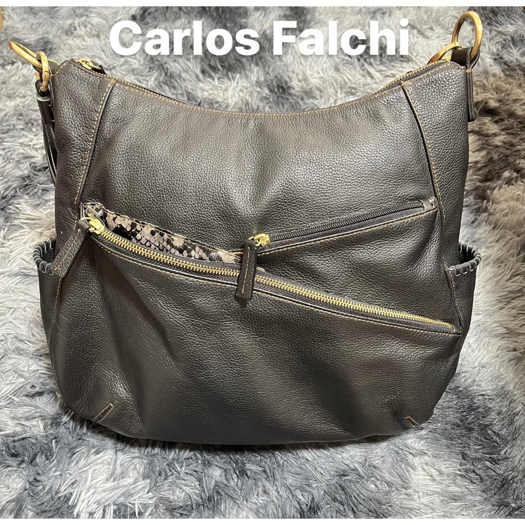 【美品】Carlos Falchi カルロスファルチ ハンドバッグ  ブラック レディースのバッグ(ハンドバッグ)の商品写真