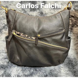 【美品】Carlos Falchi カルロスファルチ ハンドバッグ  ブラック(ハンドバッグ)