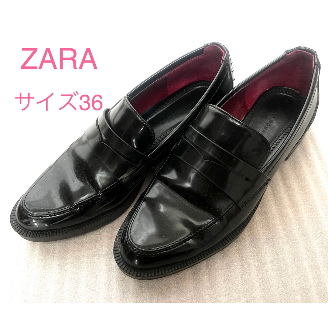 ZARA　スタッズ レザー フラットシューズ　36サイズ　ブラック