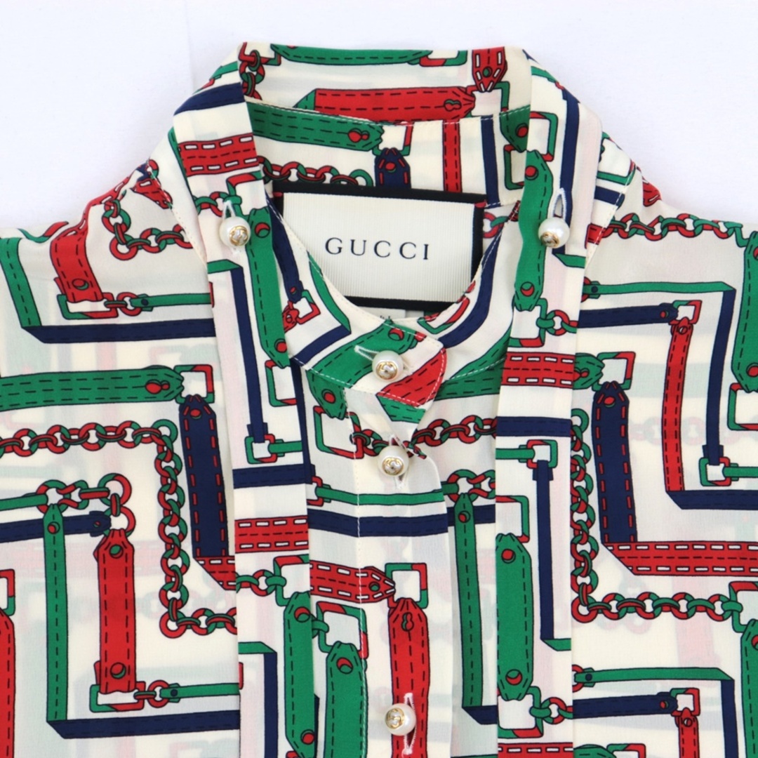 Gucci - 美品 グッチ チェーンベルト柄シルクブラウス レディース ...