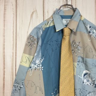 CONECT レトロ 総柄シャツ オーカー 長袖