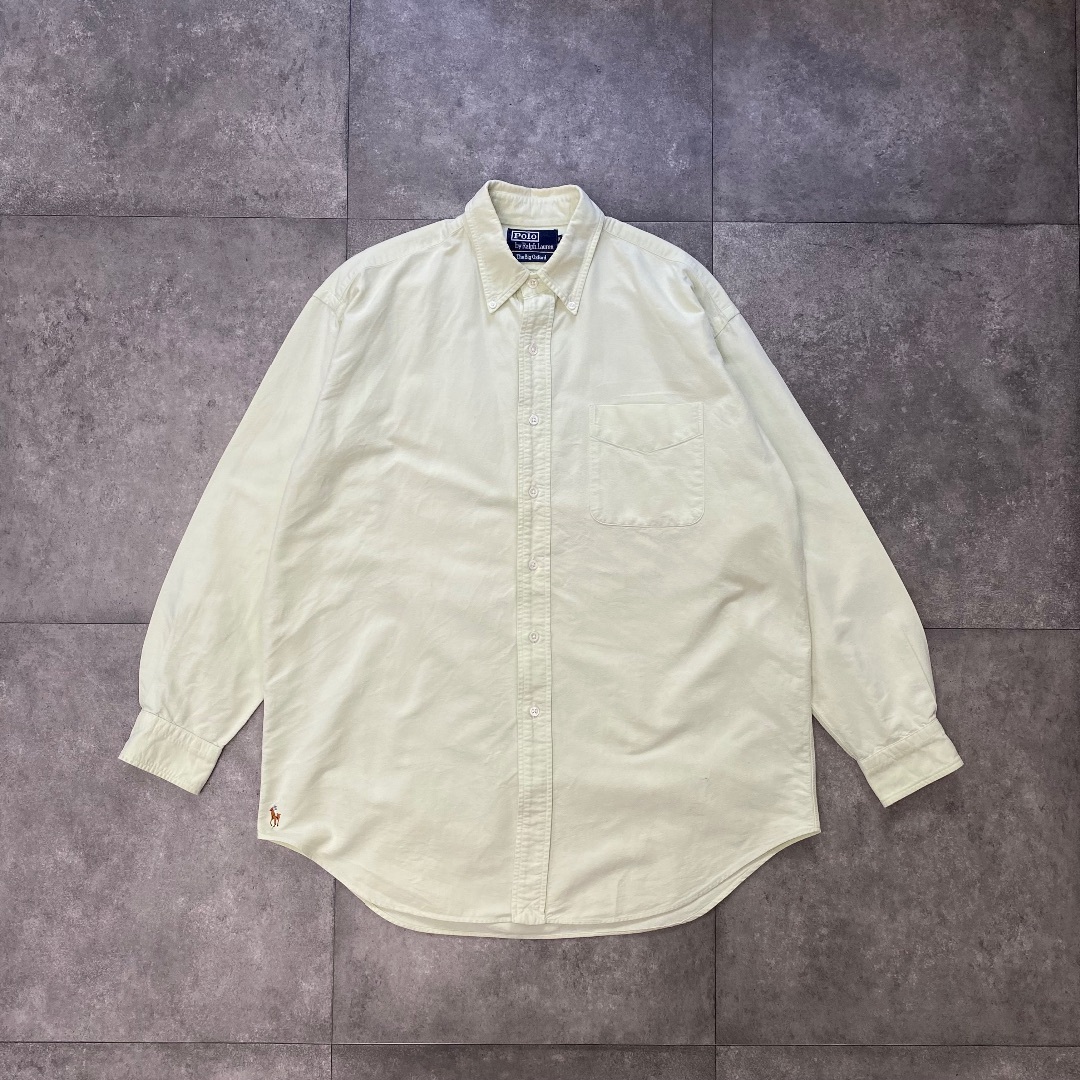 90s ラルフローレン big oxford シャツ M ライム 裾ポニー