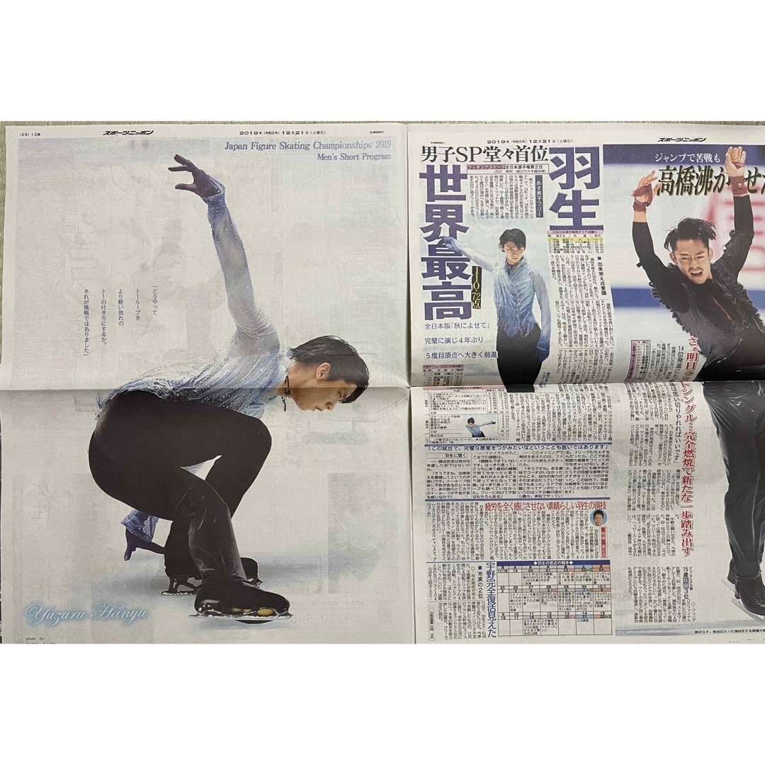 羽生結弦さん 2019年新聞　全日本選手権