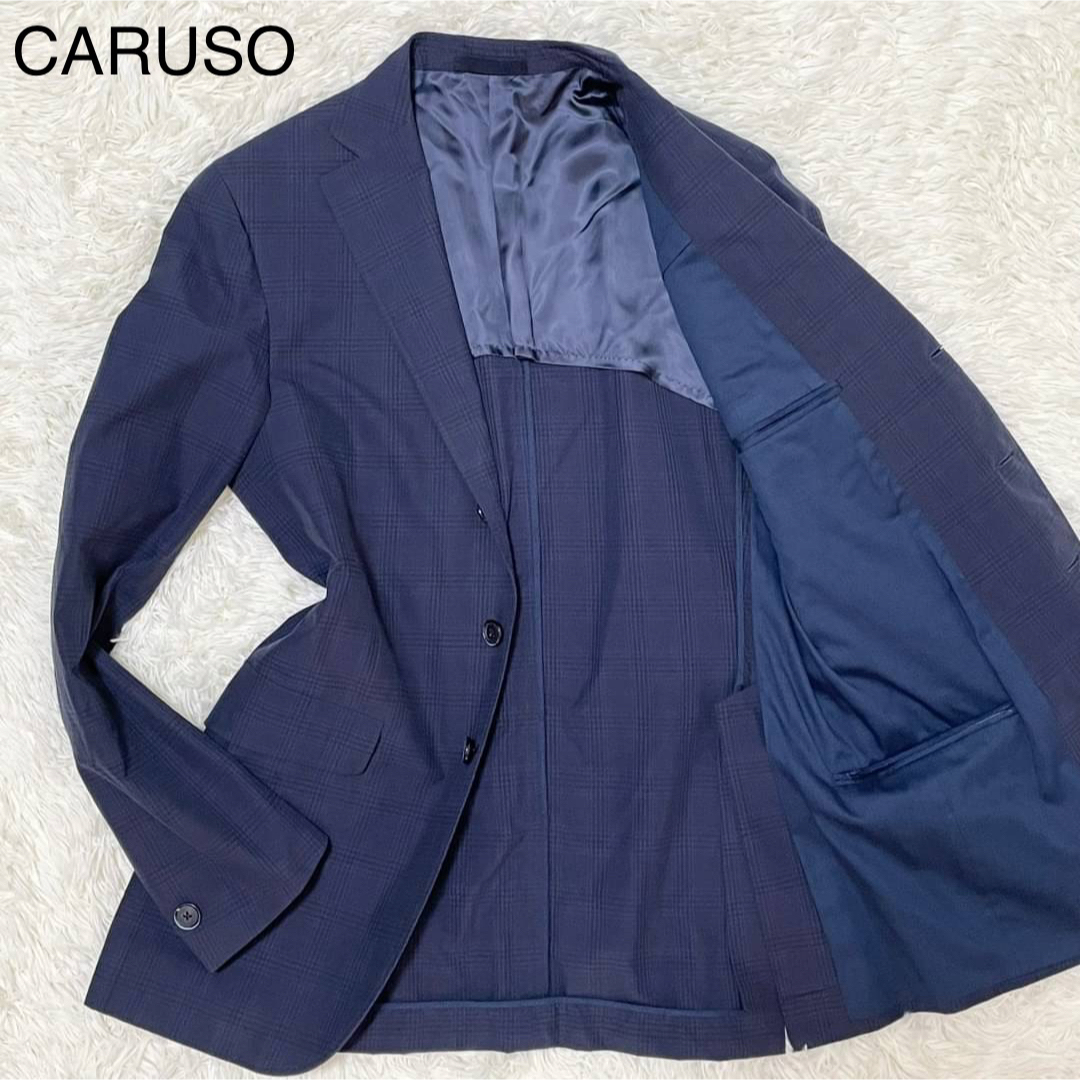 CARUSO【希少 美品】テーラードジャケット 48 L位 ネイビー チェック