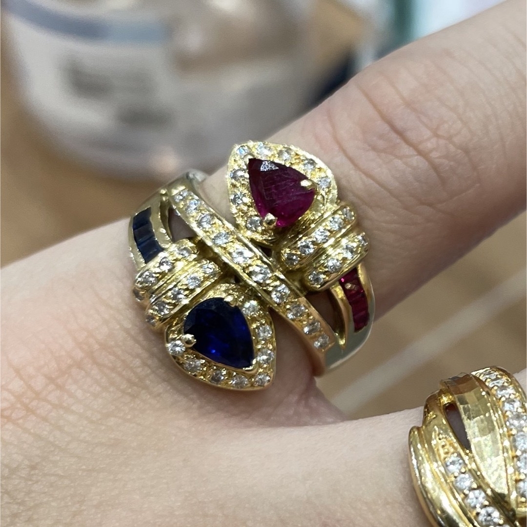 18金リングダイヤモンド、サファイア、ルビー メンズのアクセサリー(リング(指輪))の商品写真