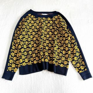 【美品】トミーヒルフィガー ニット M ネイビ×イエロー セーター 葉っぱ柄