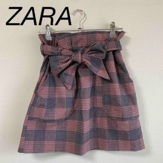 ザラ(ZARA)のZARA trf チェックミニスカート　レッド サイズS(ミニスカート)