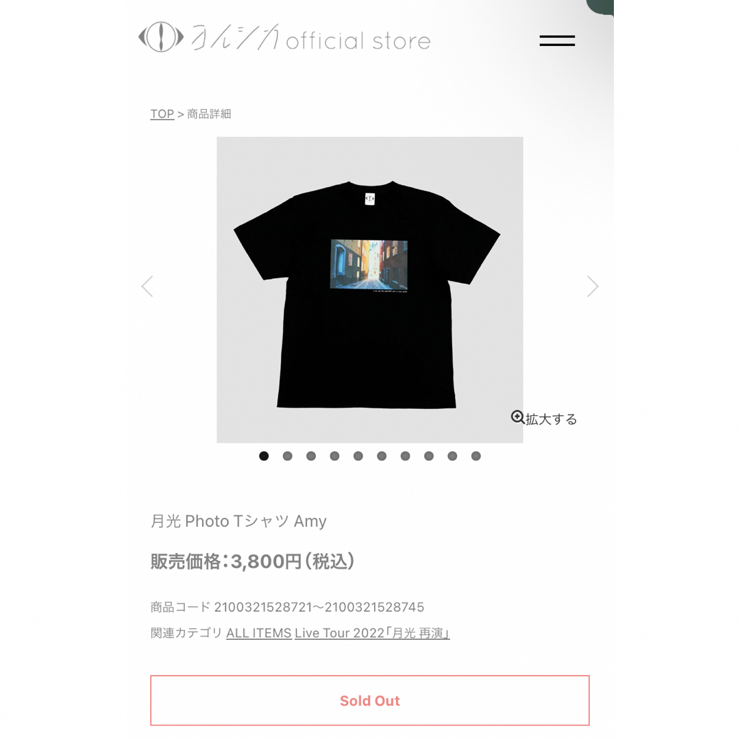 月光 Photo Tシャツ Amy 販売価格：3,800円（税込）